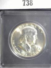 1952 P Franklin Half Dollar, BU. In Snaptight case.