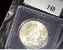 1948 D Franklin Half Dollar, BU. In Snaptight case.