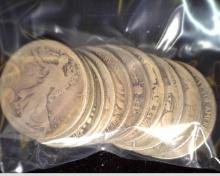 (10) Circulated Walking Liberty Half Dollars.