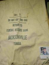 Large Canvas Money Bag "No. 3/Do Not Cut This Bag/Return To/Federal Reserve Bank/Jacksonville/Florid