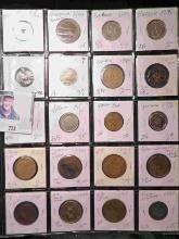 20-Pocket Plastic Page full of Medals, Tokens, & Foreign Coins. All ready to attend the coin show.