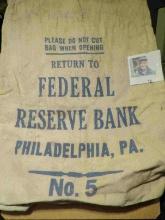 Large Canvas Money Bag "Please Do Not Cut/Bag When Opening/Return to/Federal/Reserve Bank/Philadelph