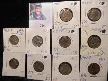 (10) Silver World War II Jefferson Nickels, some are carded all need repriced.
