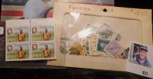 Block of Four Mint .65 p. Stamps, Mint condition; & mixed packet of Foreign Stamps.