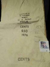 Large Canvas Money Bag "Please Do Not Cut/ Bag When Opening/Return To/ U.S. Mint/Phila./Cents/$50/19