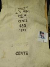 Large Canvas Money Bag "Please Do Not Cut/ Bag When Opening/Return To/ U.S. Mint/Phila./Cents/$50/19