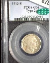 1913 S Type 2 Buffalo Nickel, PCGS slabbed G06 CAC green label.