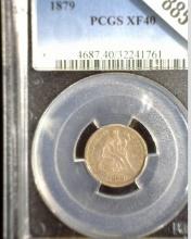 1879 P U.S. Seated Liberty Dime, slabbed PCGS XF40.