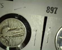 1928 S Standing Liberty Quarter & 1982 S Silver Proof George Washington Commemorative Half Dollar.