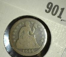 1844 U.S. Seated Liberty Dime, VG. 72,500 minted.