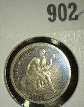 1873 Open 3 U.S. Seated Liberty Dime, Fine. Only 60,000 minted.