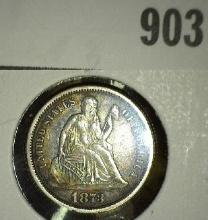 1873 Closed 3 U.S. Seated Liberty Dime, EF.