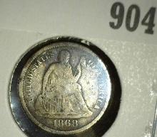 1868 S U.S. Seated Liberty Dime, VG. 260,000 mtg.