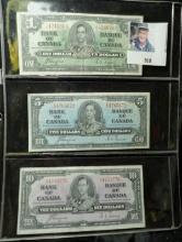 January 2, 1937 Bank of Canada One Dollar, Five Dollar, & Ten Dollar Banknotes.