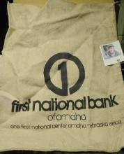 Large Canvas Money Bag "First National Bank/of Omaha/One First National Center, Omaha, Nebraska 6810