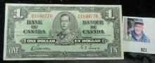 January 2, 1937 Bank of Canada One Dollar Banknote.