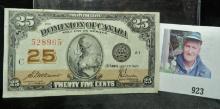 July 2nd, 1923 The Dominion of Canada 25c Banknote.