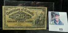 January 2, 1900 The Dominion of Canada 25c Banknote.