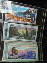 April 22, 1999 Earthday Antarctica One Dollar Note; Nov. 28, 1999 $2 Note; Jan.1, 2001 $5; Large $5