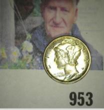 1929 S Mercury Dime. Choice AU with natural toning.