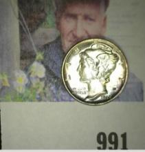1945 D Mercury Dime, Gem BU with FSB. Lovely original toning.