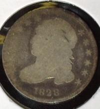 1828  U.S. Capped Bust Dime, Small Date, square base 2, Type 2 Small dentils. AG. Mintage 125,000.