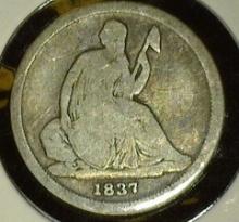 1837 Small Date U.S. Seated Liberty Dime, Good+