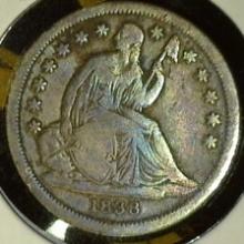 1838 Large Stars U.S. Seated Liberty Dime, VG.