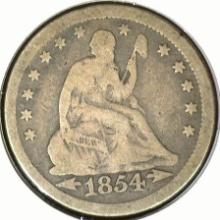 1854 Type 4, no motto, Arrows at Date U.S. Seated Liberty Quarter, VG.