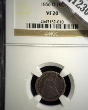 1856 O U.S. Seated Liberty Dime, slabbed NGC VF20.