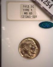 1913 P Type 1 Buffalo Nickel, NGC slabbed MS65.