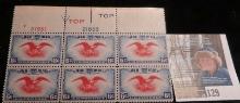 1938 Scott # C23 U.S. Air Mail Mint Plateblock of six 6c 'Eagle' stamps. Scarce.