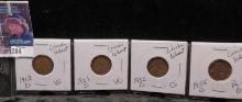Group of four Wheat Cents including 1913 D VG, 1921 S VG, 1932 D Good, & 1955 D Red BU.