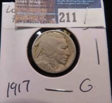 1917 P Buffalo Nickel, Good.