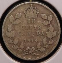 1914 Canada Silver Dime, VG. Rare date.