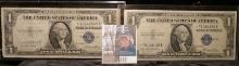 (2) Nice grade Series 1935 E Star Replacement $1 Silver Certificates in plastIc sleeves.