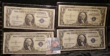 (2) Series 1935A, (1) Series 1935 B, & 1935 C $1 Silver Certificates in plastIc sleeves. All nice gr
