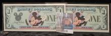 Pair of Consecutive Serial Number1987 Series 1 "Disney Dollars" A1148258 & 8259, Mickey obverse, rev