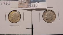 1963 P & 64 D Silver Roosevelt Dimes.