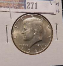 1964 D Gem BU Silver Kennedy Half Dollar.