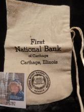 Canvas Money Bag "First National Bank of Carthage Carthage, Illinois".