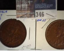 1924 & 1927 Australia Large Pennies, KM23, both VF.