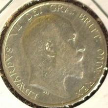 1906 Great Britain Silver Shilling, KM800, VF, .1682 ozs. ASW.