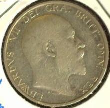 1907 Great Britain Silver Shilling, KM800, VF, .1682 ozs. ASW.