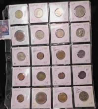 20-Pocket Plastic Page containing Foreign Coins dating back to 1943 & containing a Nazi Germany Coin