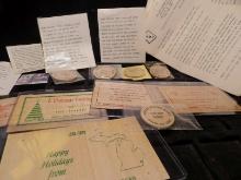 (10) Wooden Nickels including a rectangulars & a group of Wooden Nickel literature.