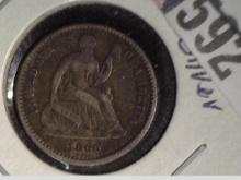 1860 Civil War era Seated Liberty Half Dime, Variety 4, Mtg. 798,000. Fine.