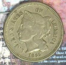 1865 Three Cent Nickel, Brilliant Uncirculated.