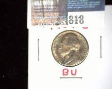 1954-S Jefferson Nickel with laminated obverse minting error. Gem BU.