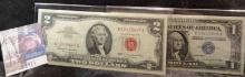 1957-B $1 SILVER CERT, F#1621, CU; & 1963-A $2 U.S. NOTE, F#1514, CU.